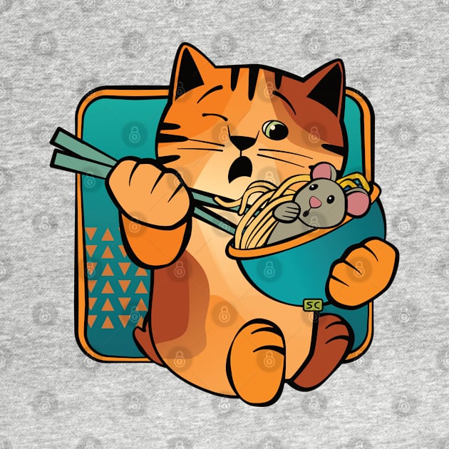 Cat Eating Noodles with Mouse by Sue Cervenka